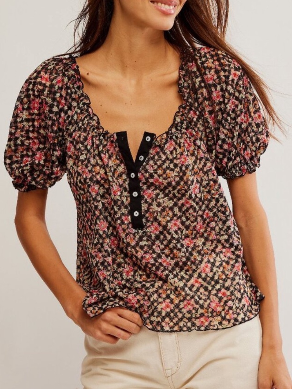 NWT Free People - Astra Peasant Floral Print Top